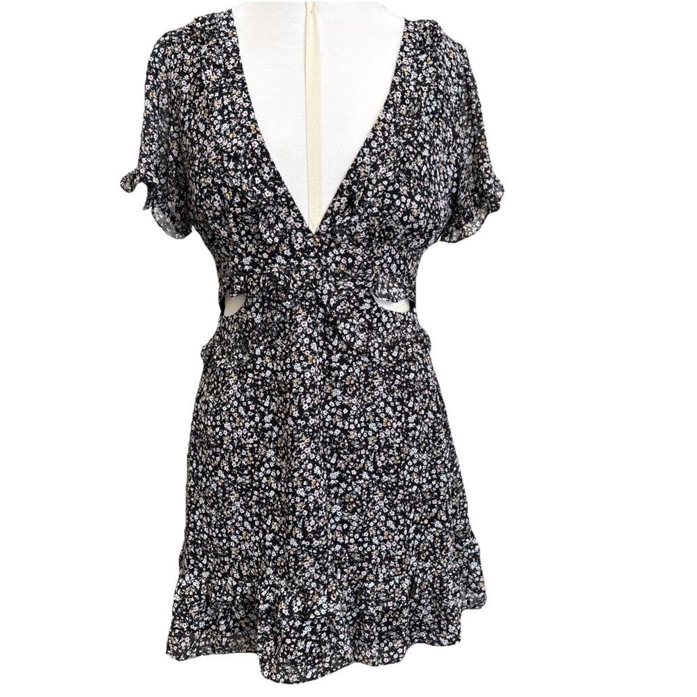 Vine Tree Black Floral Lined Chiffon Open Back Ruffle Whimsigoth Fairy Boho Sm